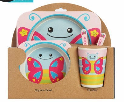 Kids Bamboo Fiber Tableware Gift Set β 5-Piece Bowl, Plate, Cup & Utensils