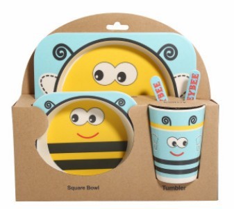 Kids Bamboo Fiber Tableware Gift Set β 5-Piece Bowl, Plate, Cup & Utensils