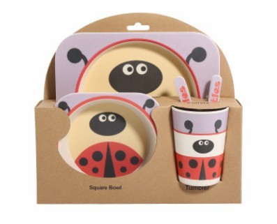 Kids Bamboo Fiber Tableware Gift Set β 5-Piece Bowl, Plate, Cup & Utensils