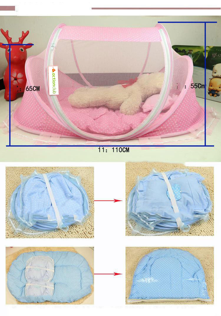 Portable Baby Bed with Mosquito Net – Foldable Travel Crib Tent with Mattress and Pillow