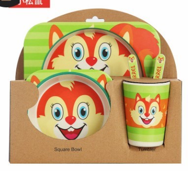 Kids Bamboo Fiber Tableware Gift Set β 5-Piece Bowl, Plate, Cup & Utensils