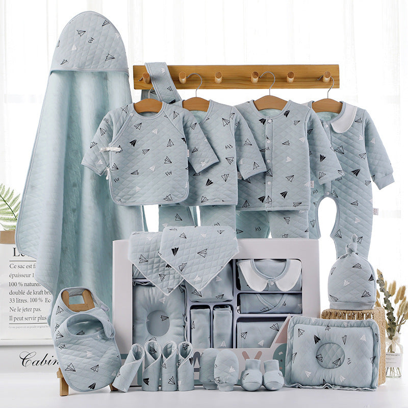 Unisex Baby Cotton Clothing Gift Box – Cartoon Long Sleeve Outfit & Accessories Set