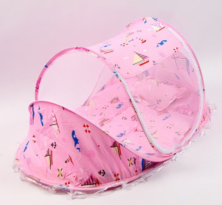 Portable Baby Bed with Mosquito Net – Foldable Travel Crib Tent with Mattress and Pillow