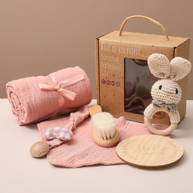 Baby Gift Set for Newborn New Baby Gift Set - Newborn Baby Essentials Baby Bath Set with Baby Blanket Baby Rattle - New Born Baby Girls Gift & Baby Boy Gifts for Baby Shower
