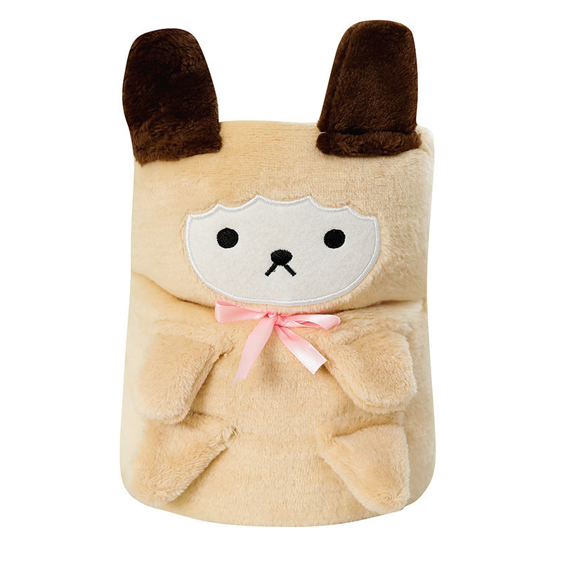 Double-sided cartoon animal roll blanket. Perfect for wrap, nap time, travel, or gifting to someone special