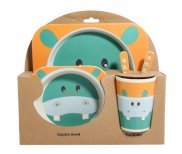 Kids Bamboo Fiber Tableware Gift Set β 5-Piece Bowl, Plate, Cup & Utensils
