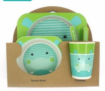 Kids Bamboo Fiber Tableware Gift Set β 5-Piece Bowl, Plate, Cup & Utensils