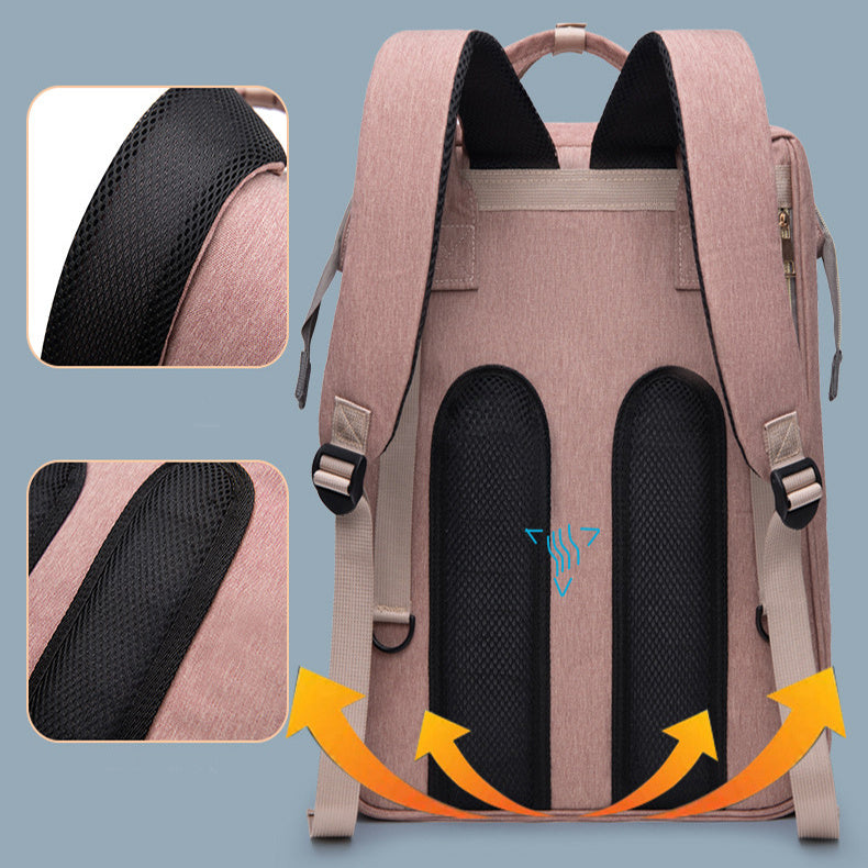 Large Capacity Diaper Bag Backpack with Crib & Insulated Bottle Holder – Travel Baby Bag for Moms