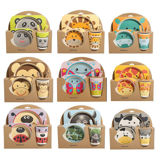Kids Bamboo Fiber Tableware Gift Set – 5-Piece Bowl, Plate, Cup & Utensils
