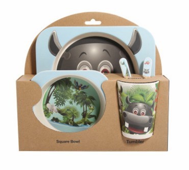Kids Bamboo Fiber Tableware Gift Set – 5-Piece Bowl, Plate, Cup & Utensils