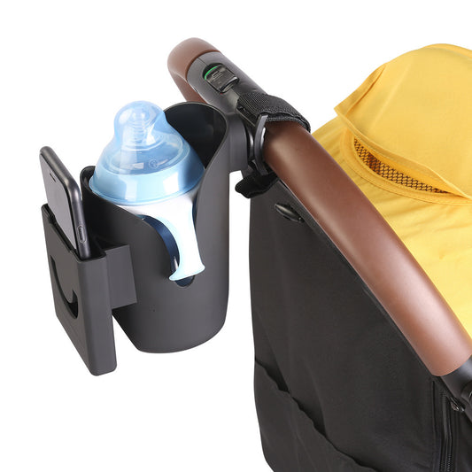 Universal Stroller Cup Holder with Mobile Phone Case, 2-in-1 Strollers Storage Rack, 360 Degrees Rotation Drink Holder for Stroller, Pushchair, Wheelchair, Walker, Bicycle, Fits Most Cups