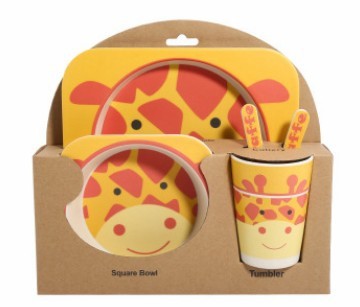 Kids Bamboo Fiber Tableware Gift Set – 5-Piece Bowl, Plate, Cup & Utensils
