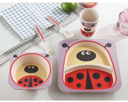 Kids Bamboo Fiber Tableware Gift Set – 5-Piece Bowl, Plate, Cup & Utensils