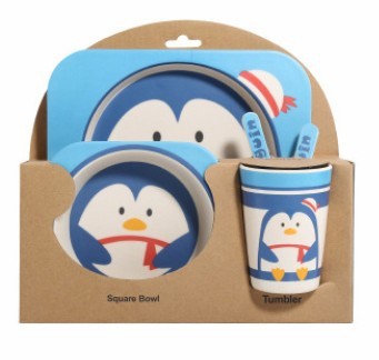 Kids Bamboo Fiber Tableware Gift Set – 5-Piece Bowl, Plate, Cup & Utensils