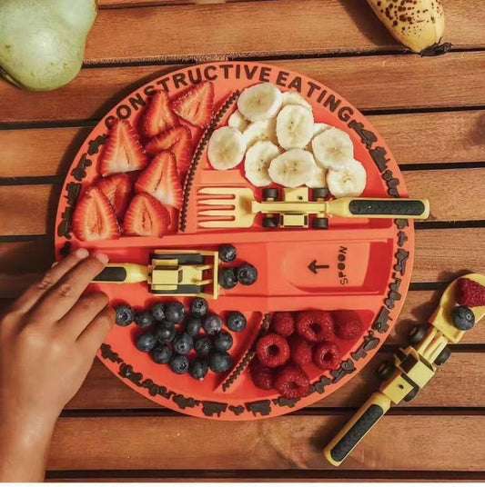 Dinneractive Kids Dinner Set – Excavator Spoon, Fork & Plate Combo