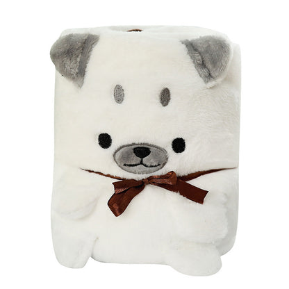 Double-sided cartoon animal roll blanket. Perfect for wrap, nap time, travel, or gifting to someone special