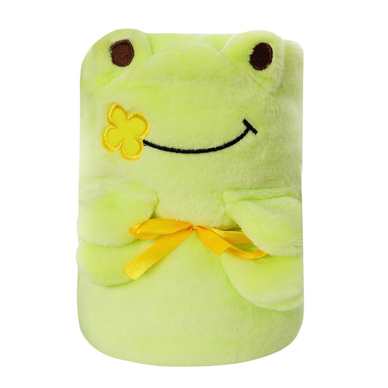 Double-sided cartoon animal roll blanket. Perfect for wrap, nap time, travel, or gifting to someone special