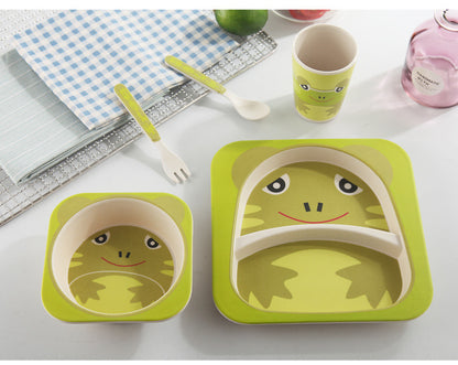 Kids Bamboo Fiber Tableware Gift Set – 5-Piece Bowl, Plate, Cup & Utensils