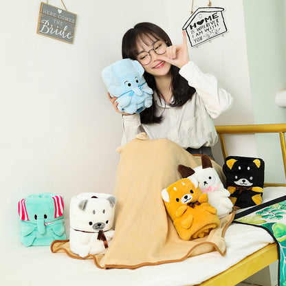 Double-sided cartoon animal roll blanket. Perfect for wrap, nap time, travel, or gifting to someone special