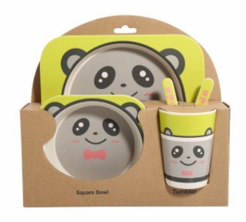 Kids Bamboo Fiber Tableware Gift Set – 5-Piece Bowl, Plate, Cup & Utensils
