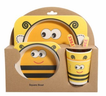 Kids Bamboo Fiber Tableware Gift Set – 5-Piece Bowl, Plate, Cup & Utensils