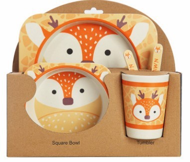 Kids Bamboo Fiber Tableware Gift Set – 5-Piece Bowl, Plate, Cup & Utensils