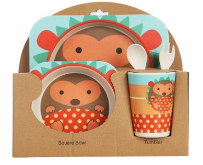 Kids Bamboo Fiber Tableware Gift Set – 5-Piece Bowl, Plate, Cup & Utensils