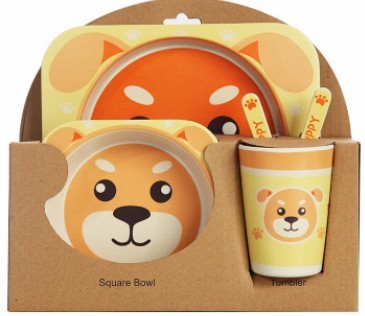 Kids Bamboo Fiber Tableware Gift Set – 5-Piece Bowl, Plate, Cup & Utensils