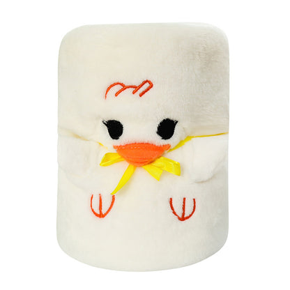 Double-sided cartoon animal roll blanket. Perfect for wrap, nap time, travel, or gifting to someone special