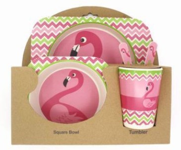 Kids Bamboo Fiber Tableware Gift Set – 5-Piece Bowl, Plate, Cup & Utensils