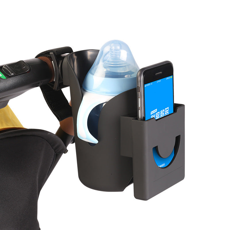 Universal Stroller Cup Holder with Mobile Phone Case, 2-in-1 Strollers Storage Rack, 360 Degrees Rotation Drink Holder for Stroller, Pushchair, Wheelchair, Walker, Bicycle, Fits Most Cups