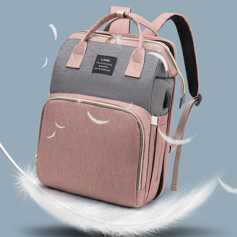 Large Capacity Diaper Bag Backpack with Crib & Insulated Bottle Holder – Travel Baby Bag for Moms