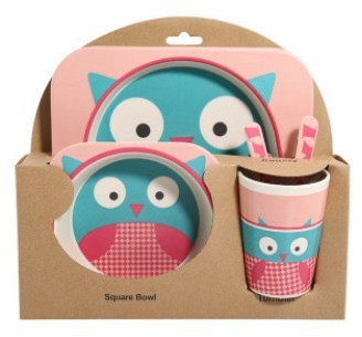 Kids Bamboo Fiber Tableware Gift Set – 5-Piece Bowl, Plate, Cup & Utensils