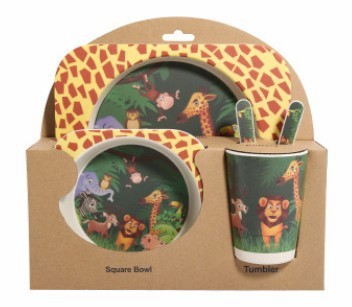 Kids Bamboo Fiber Tableware Gift Set – 5-Piece Bowl, Plate, Cup & Utensils