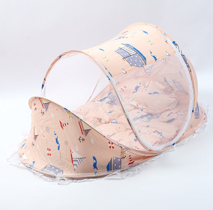 Portable Baby Bed with Mosquito Net – Foldable Travel Crib Tent with Mattress and Pillow