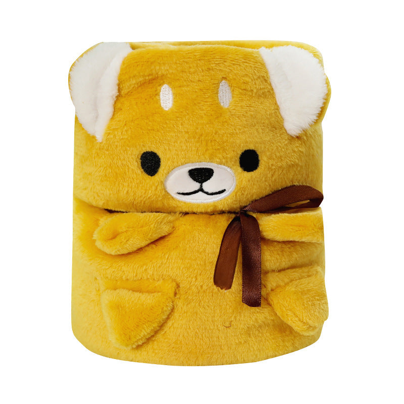 Double-sided cartoon animal roll blanket. Perfect for wrap, nap time, travel, or gifting to someone special