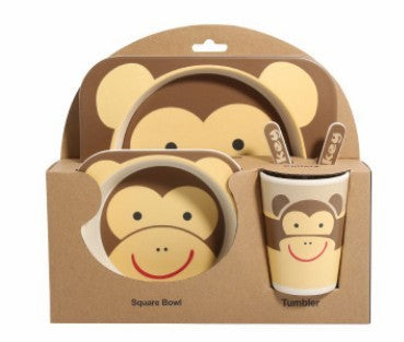 Kids Bamboo Fiber Tableware Gift Set – 5-Piece Bowl, Plate, Cup & Utensils