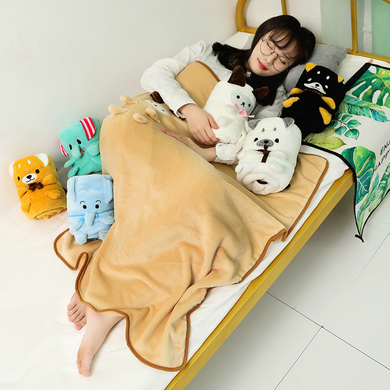 Double-sided cartoon animal roll blanket. Perfect for wrap, nap time, travel, or gifting to someone special