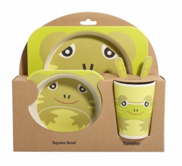 Kids Bamboo Fiber Tableware Gift Set – 5-Piece Bowl, Plate, Cup & Utensils