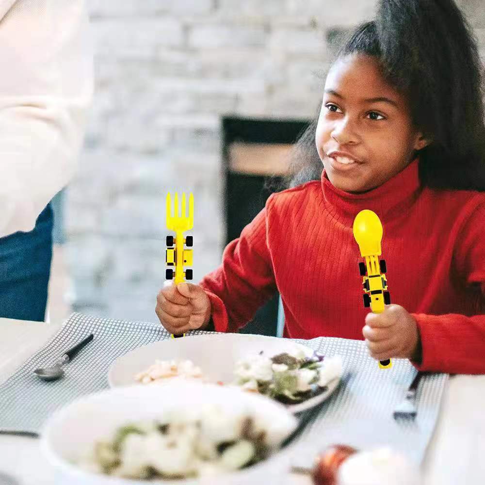 Dinneractive Kids Dinner Set – Excavator Spoon, Fork & Plate Combo