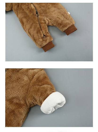 Baby Winter Bear Romper – Warm Cotton Hooded Jumpsuit for Infants & Toddlers