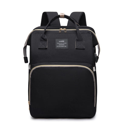Large Capacity Diaper Bag Backpack with Crib & Insulated Bottle Holder – Travel Baby Bag for Moms