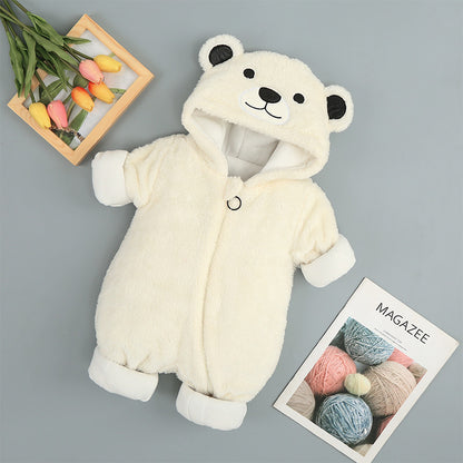 Baby Winter Bear Romper – Warm Cotton Hooded Jumpsuit for Infants & Toddlers