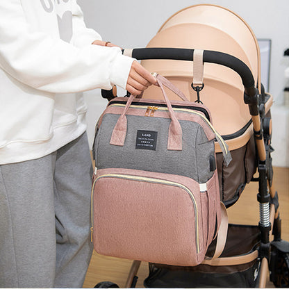 Large Capacity Diaper Bag Backpack with Crib & Insulated Bottle Holder – Travel Baby Bag for Moms