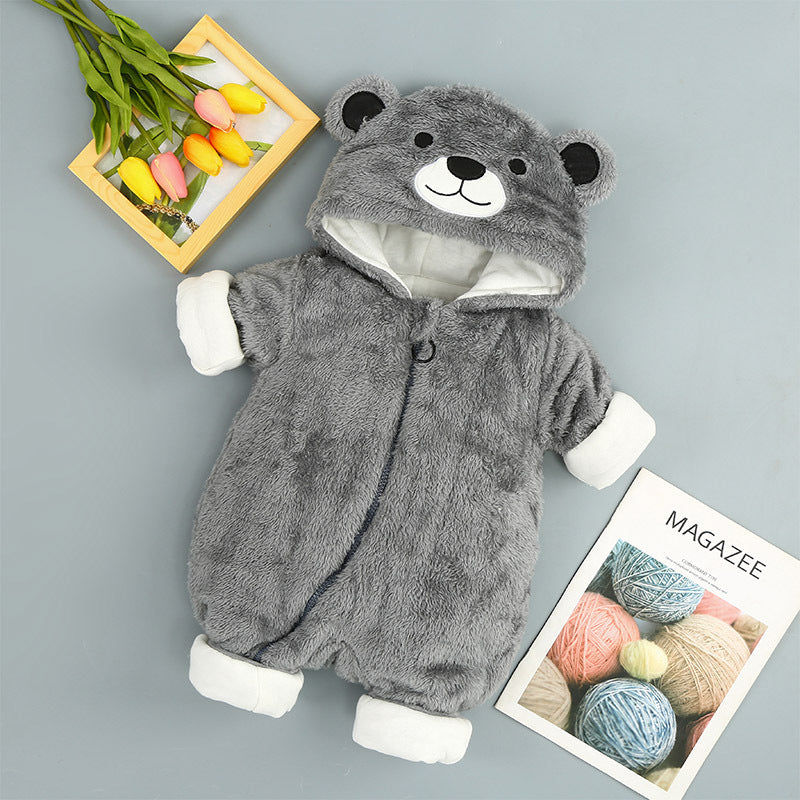 Baby Winter Bear Romper – Warm Cotton Hooded Jumpsuit for Infants & Toddlers