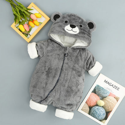 Baby Winter Bear Romper – Warm Cotton Hooded Jumpsuit for Infants & Toddlers