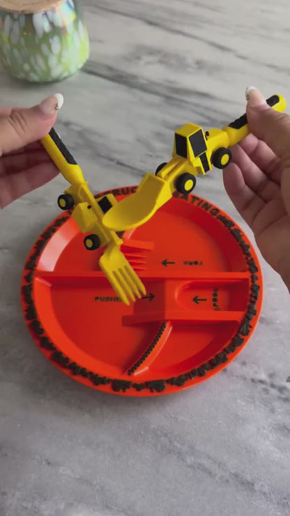 Dinneractive Kids Dinner Set – Excavator Spoon, Fork & Plate Combo